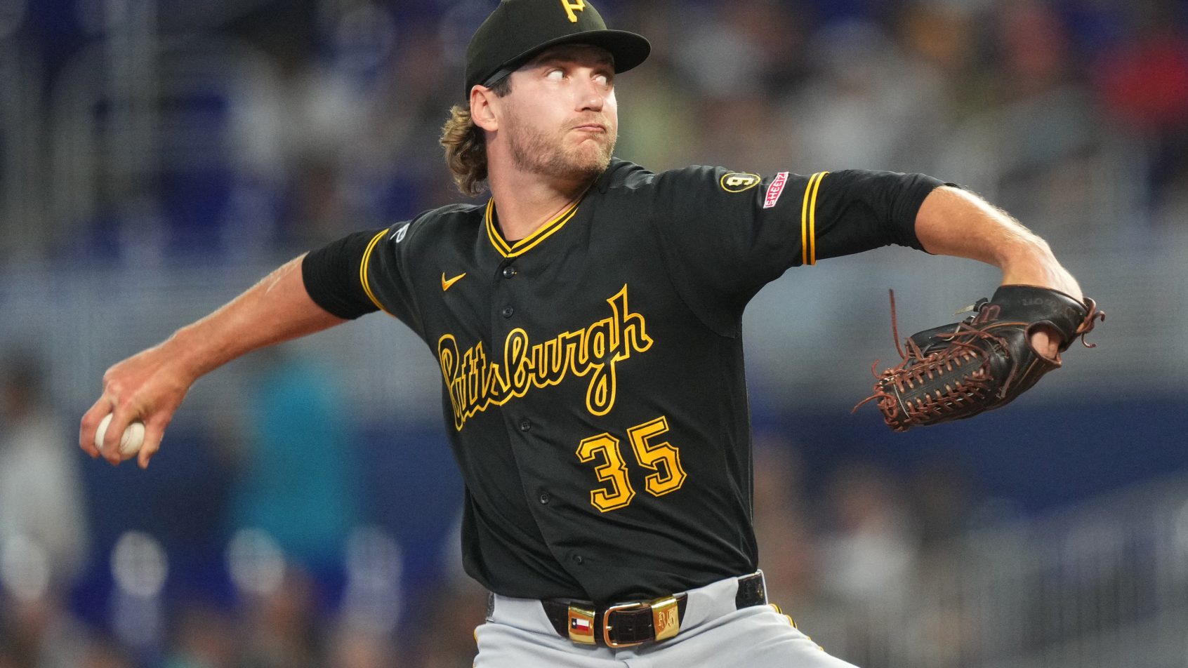 Braxton Ashcraft delivers a pitch versus the Marlins.