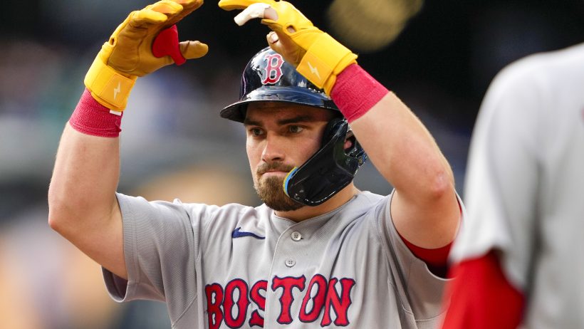 Caleb Durbin reacts after a hit versus the Blue Jays.