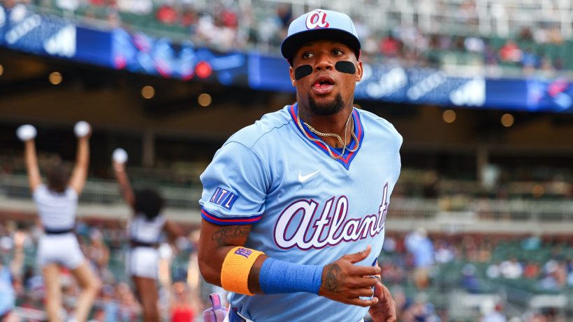 Ronald Acuna Jr. takes the field vs the Diamondbacks.