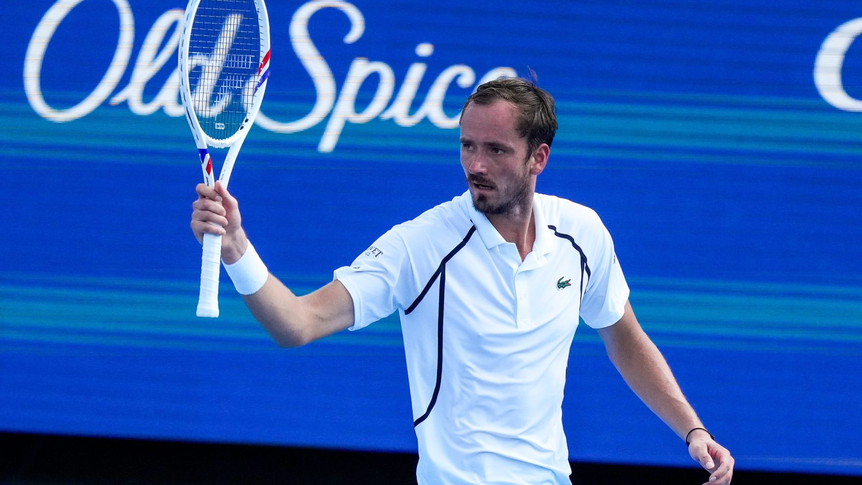 Daniil Medvedev celebrating a point in the Cincinnati Masters 1000 in 2026.
