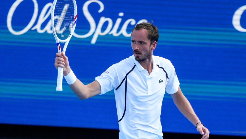 Daniil Medvedev celebrating a point in the Cincinnati Masters 1000 in 2026.