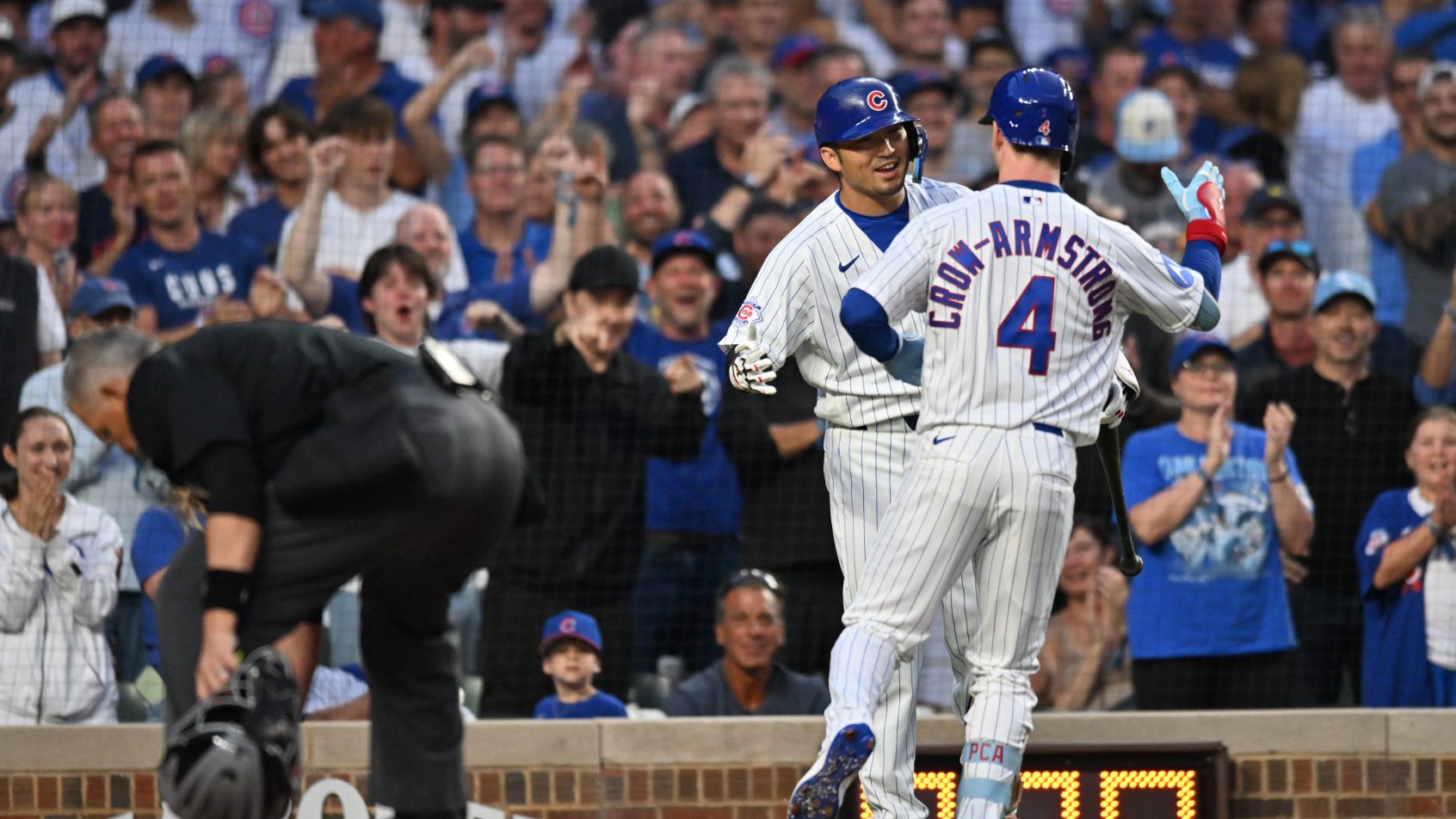 Pete Crow-Armstrong celebrates a home run