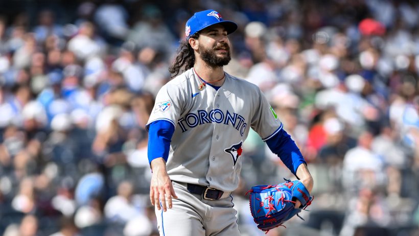 Dylan Cease on the mound for the Blue Jays.