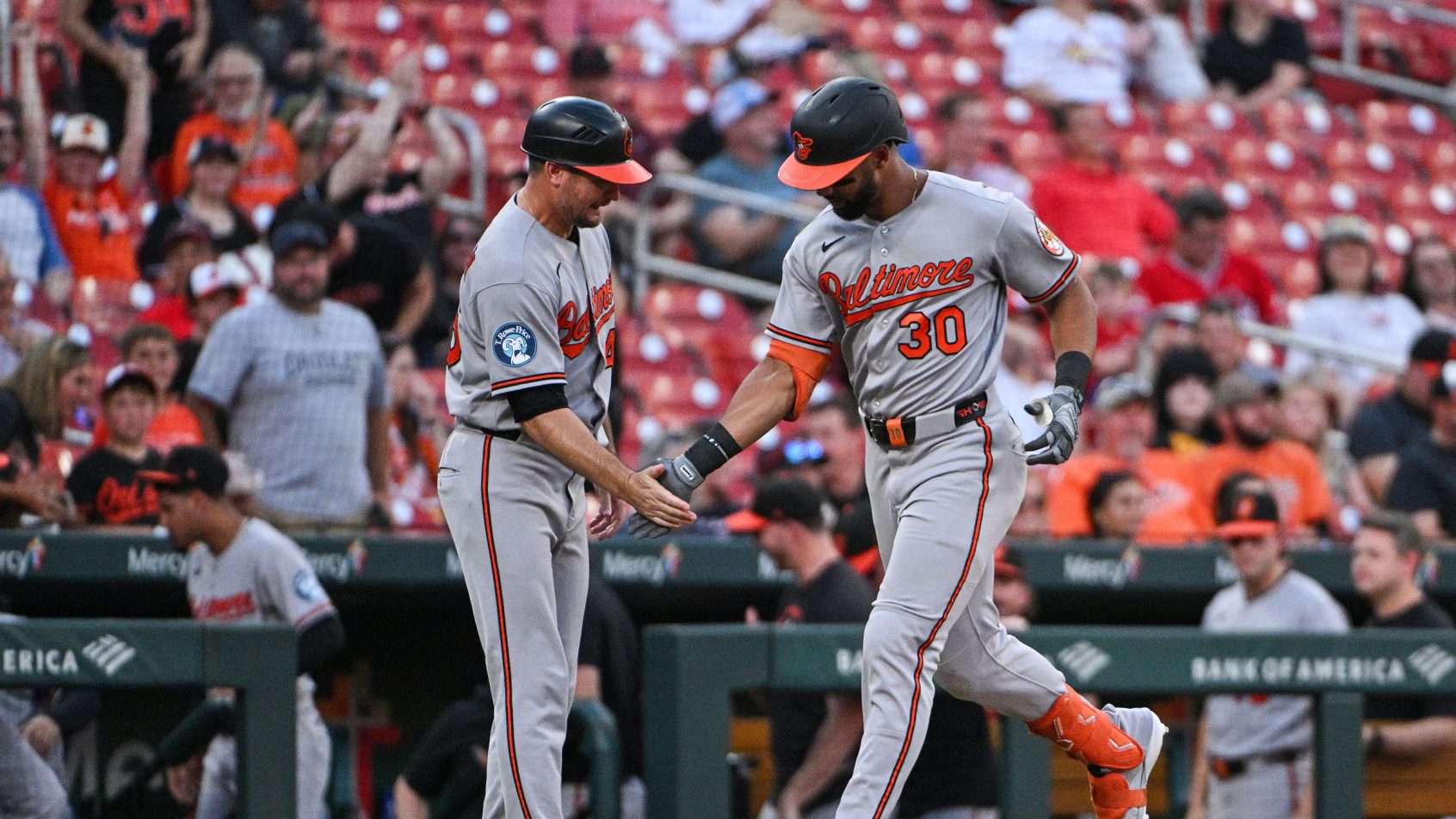 Leody Taveras celebrates a home run for the Orioles.
