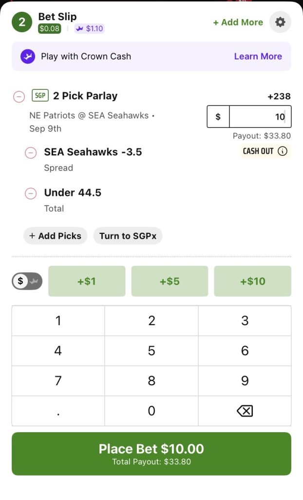 NFL SGP. Seahawks vs. Patriots.