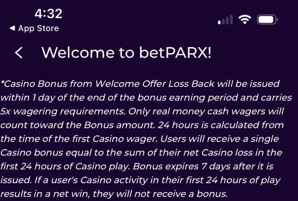 betPARX Casino wagering requirement