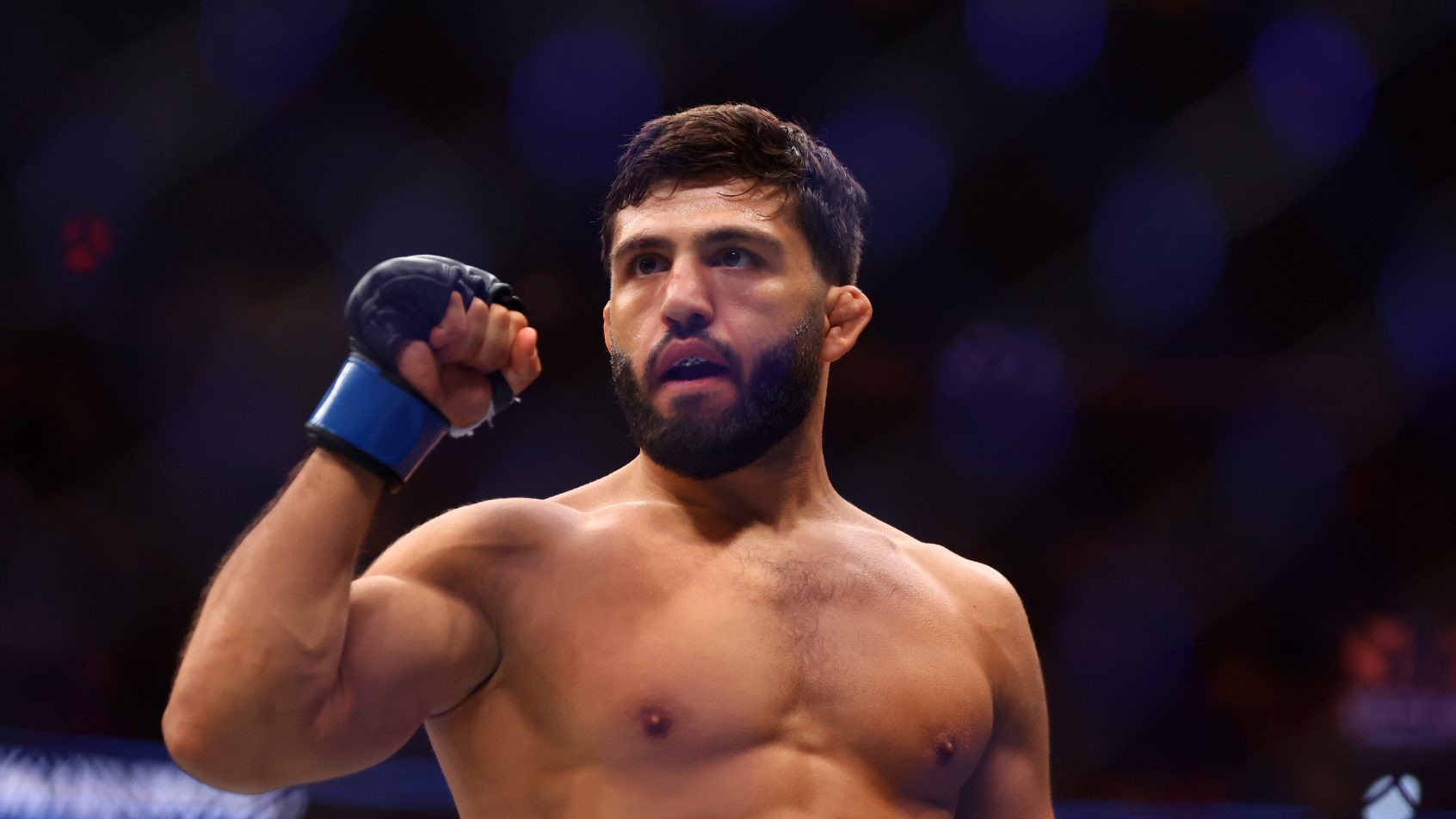 Arman Tsarukyan during a UFC 300 bout against Charles Oliveira.