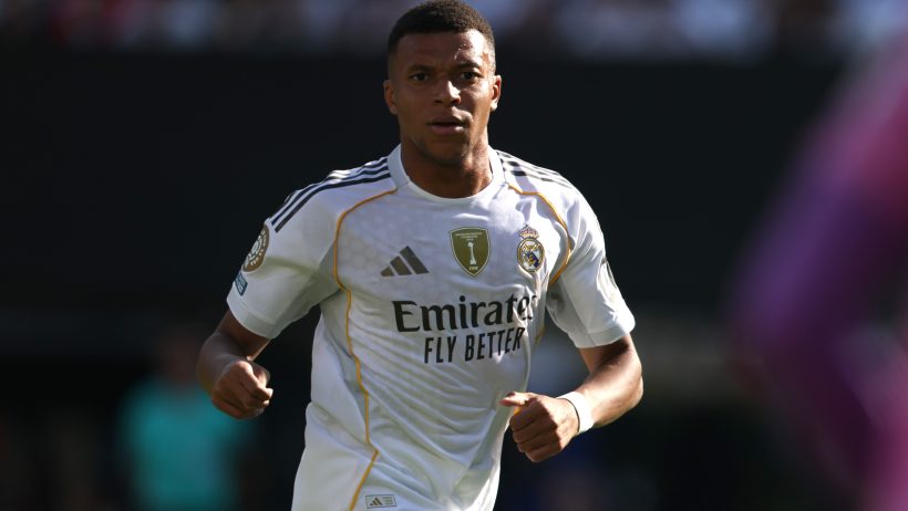 Kylian Mbappe playing for Real Madrid.