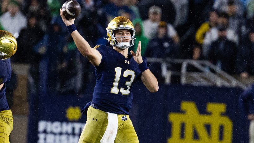 CJ Carr playing for Notre Dame in the 2025 college football season.