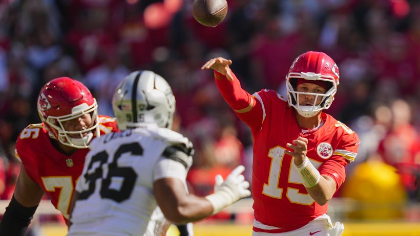 Patrick Mahomes throwing a pass