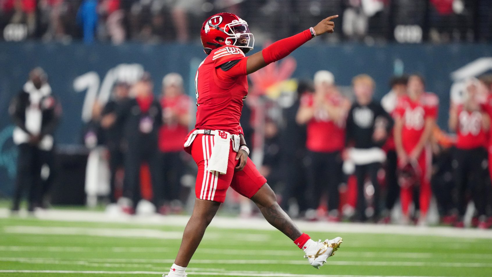 Devon Dampier celebrates during a game against Nebraska.