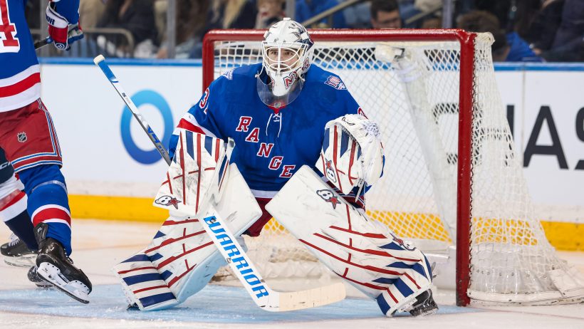 Igor Shesterkin playing for the New York Rangers.