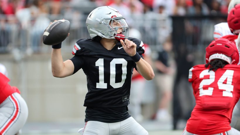 Julian Sayin drops back to pass in an Ohio State spring game.