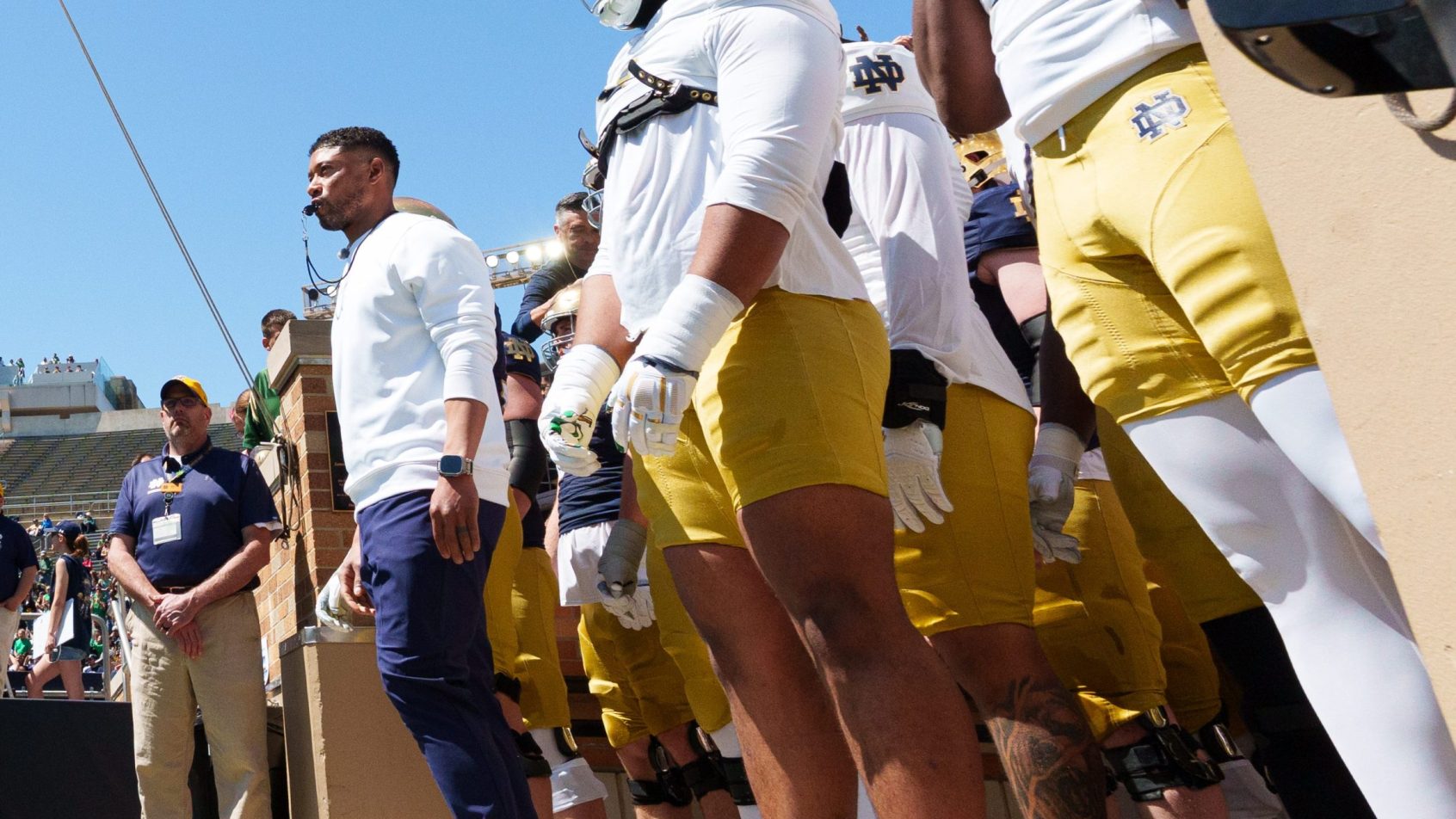 Notre Dame gets ready to take the field during spring practice.