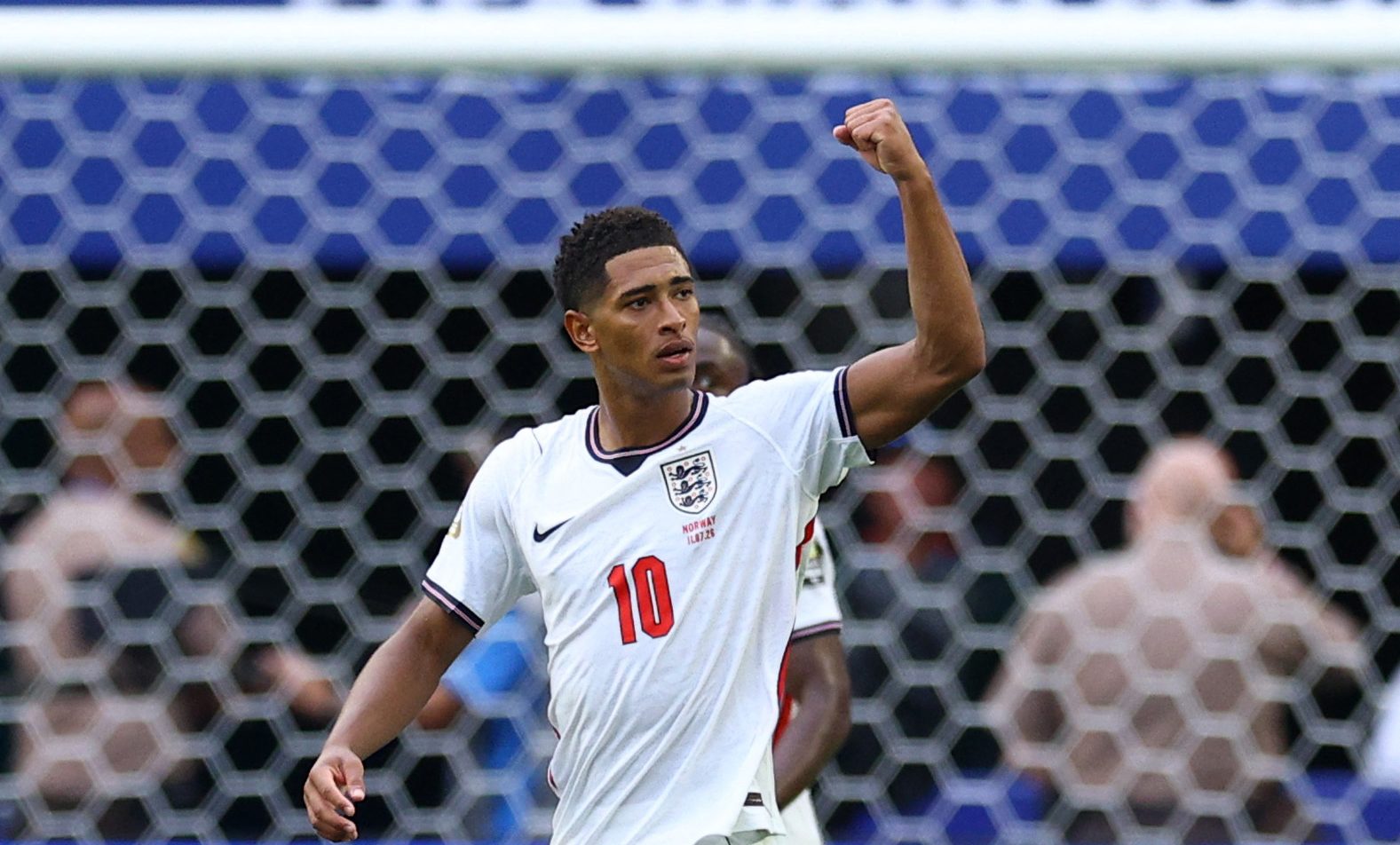 Jude Bellingham celebrating a goal with England in the 2026 FIFA World Cup.