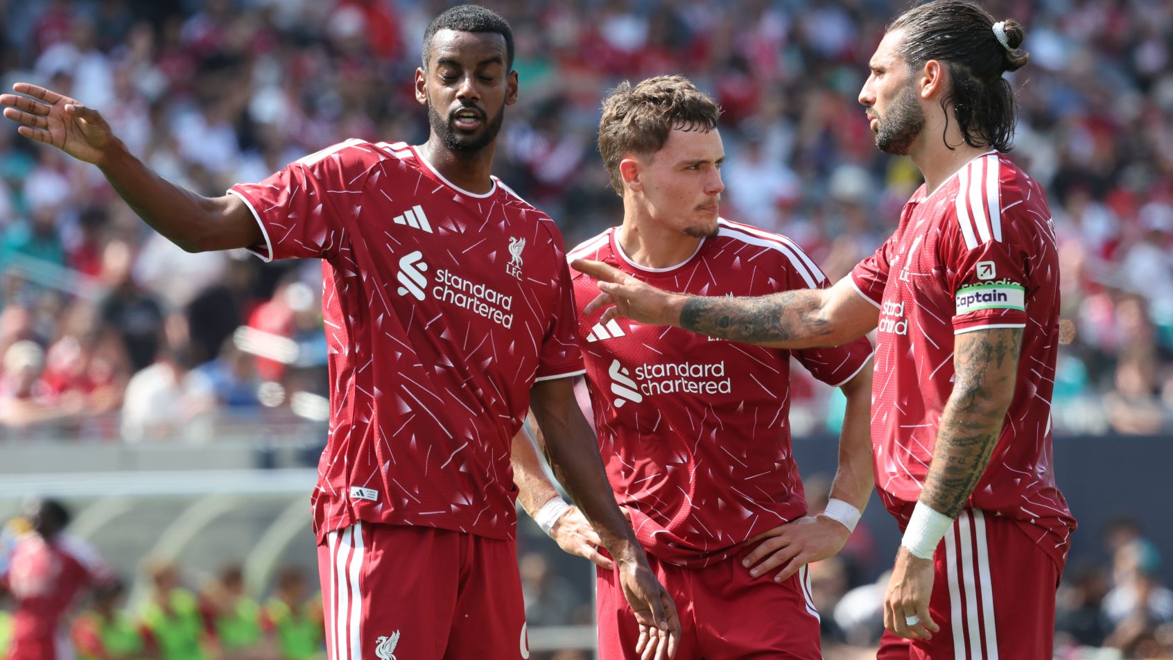 Isak, Wirtz and Szoboszlai playing for Liverpool.