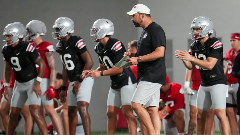 Ryan Day during an Ohio State practice.