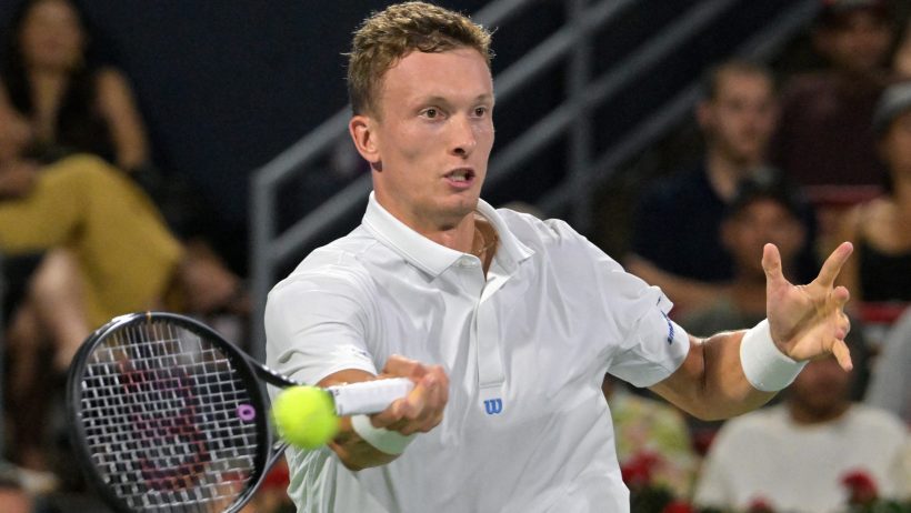 Jiri Lehecka smacks a forehand during play at the National Bank Open.