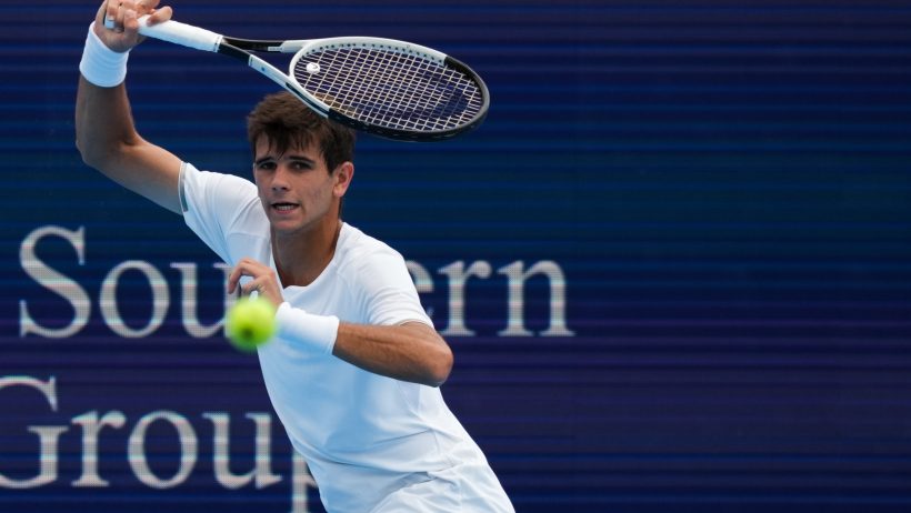 Rafael Jodar smacks a forehand at the Cincinnati Open.