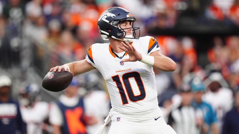 Bo Nix fires a pass during a preseason game.