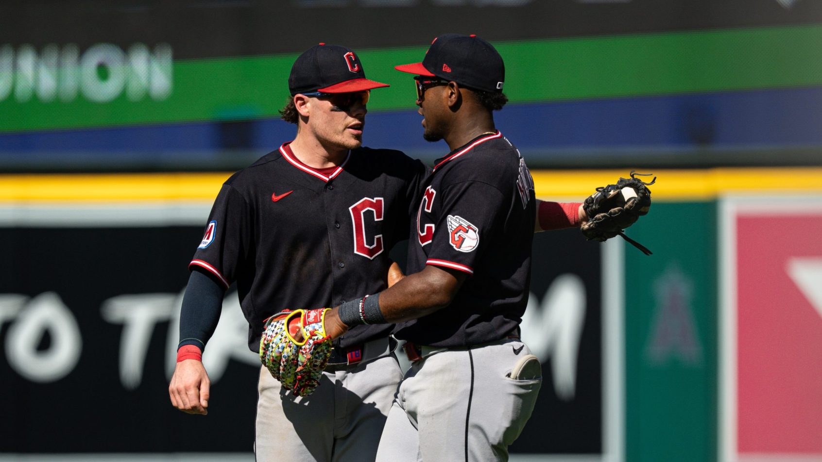 The Guardians celebrate a win over the Angels.