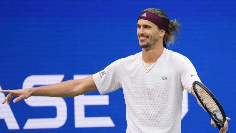 Alexander Zverev celebrates his semifinal win at the US Open.