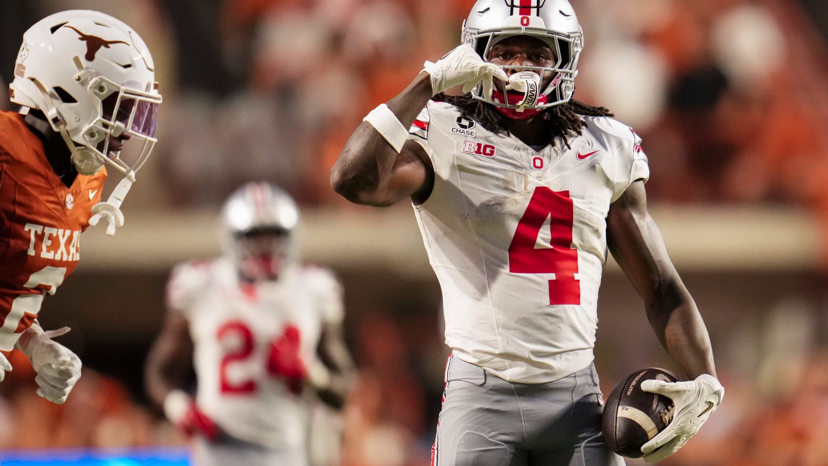 Ohio State receiver Jeremiah Smith celebrates a catch against Texas in Week 2.