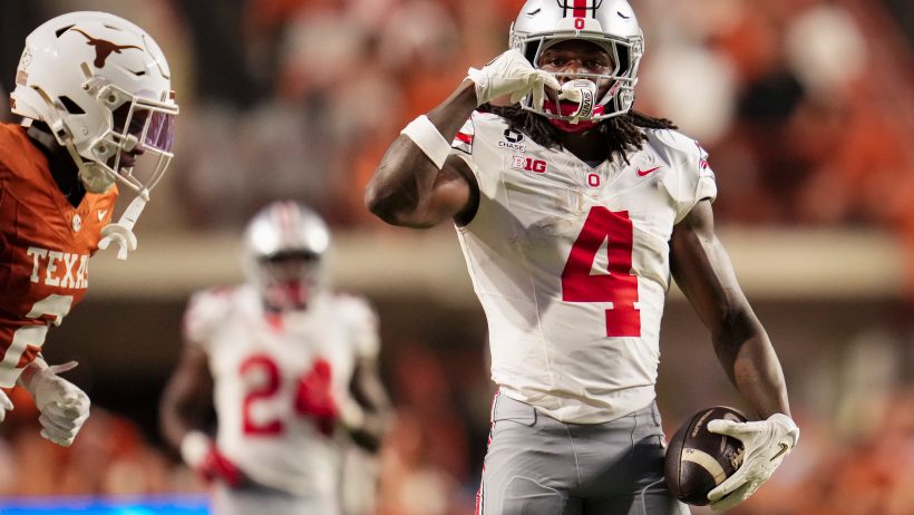 Ohio State receiver Jeremiah Smith celebrates a catch against Texas in Week 2.