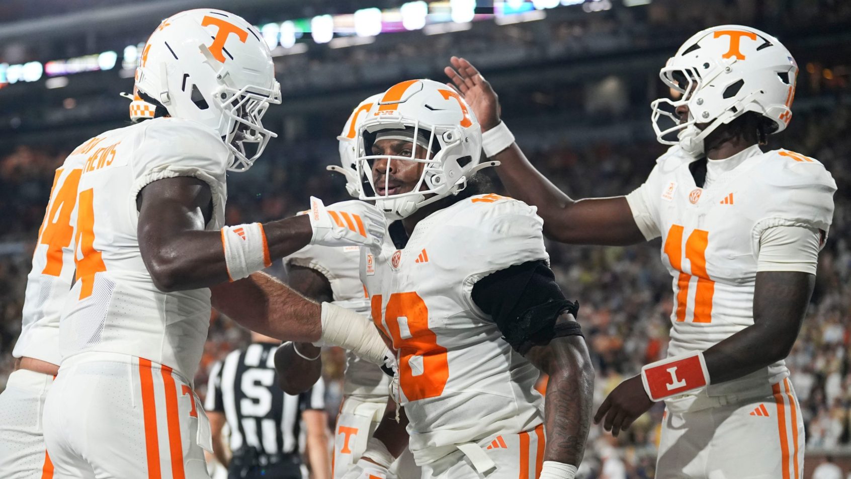 DeSean Bishop celebrates with his teammates after a touchdown.