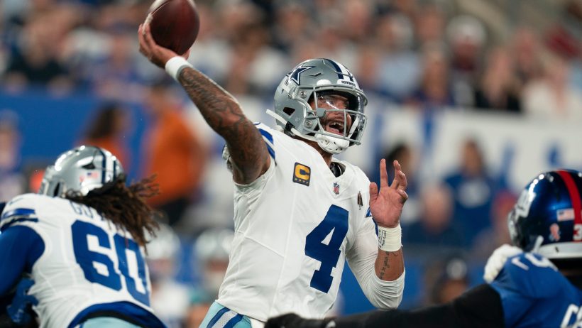 Dak Prescott fires a pass in a game vs the Giants.