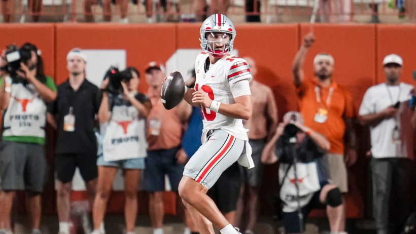 Julian Sayin drops back to pass vs Texas.