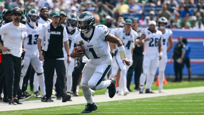 Jalen Hurts playing for the Philadelphia Eagles in the 2026 NFL season.