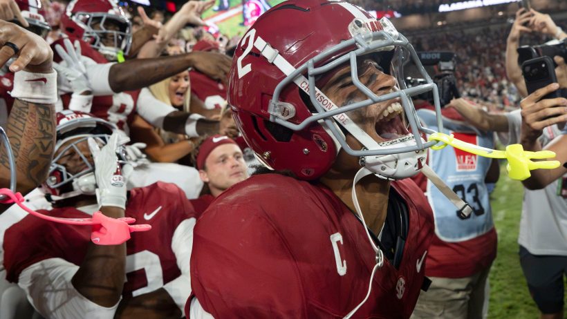 Alabama celebrates during a victory over South Carolina.