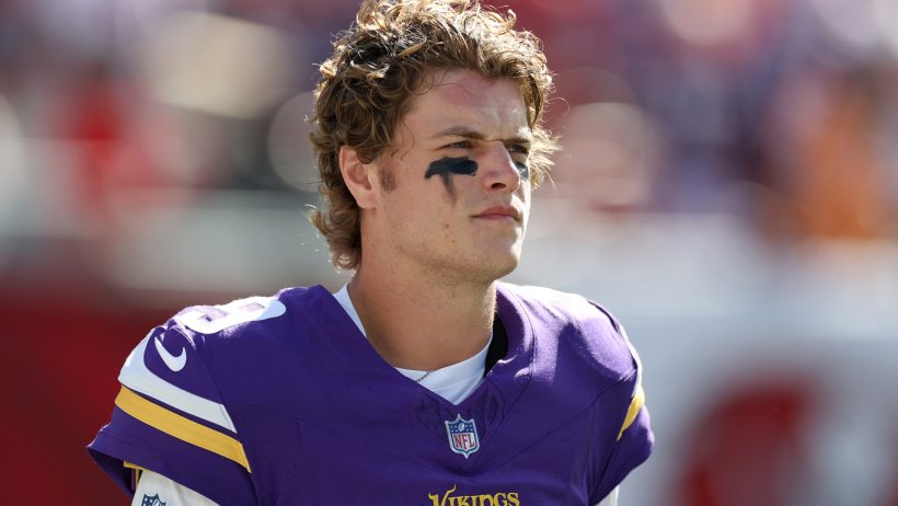 Minnesota Vikings quarterback J.J. McCarthy with his helmet off
