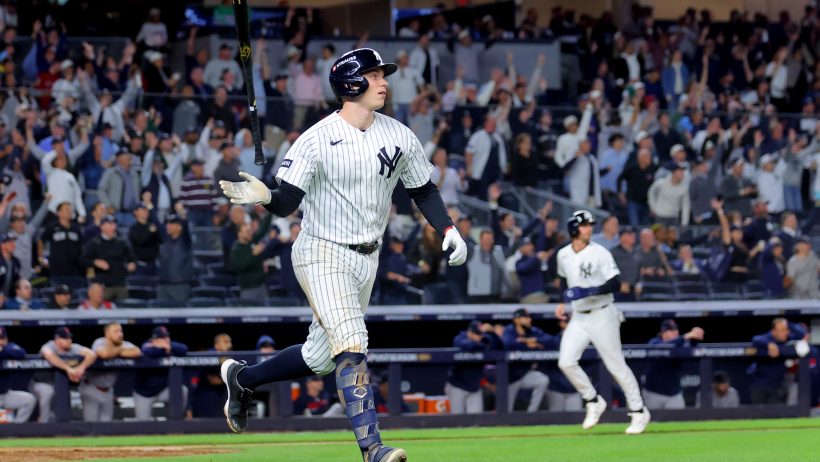 Ben Rice after hitting a home run with the Yankees in Game 1 of the AL Wild Card round.
