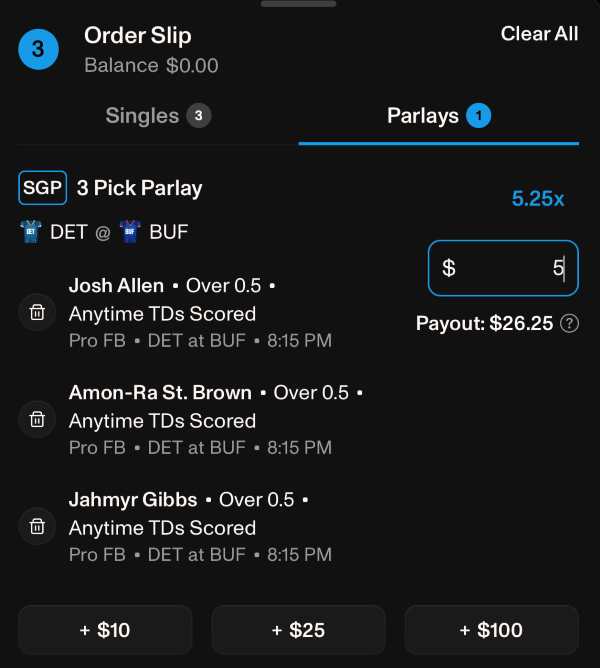 Novig Parlay example