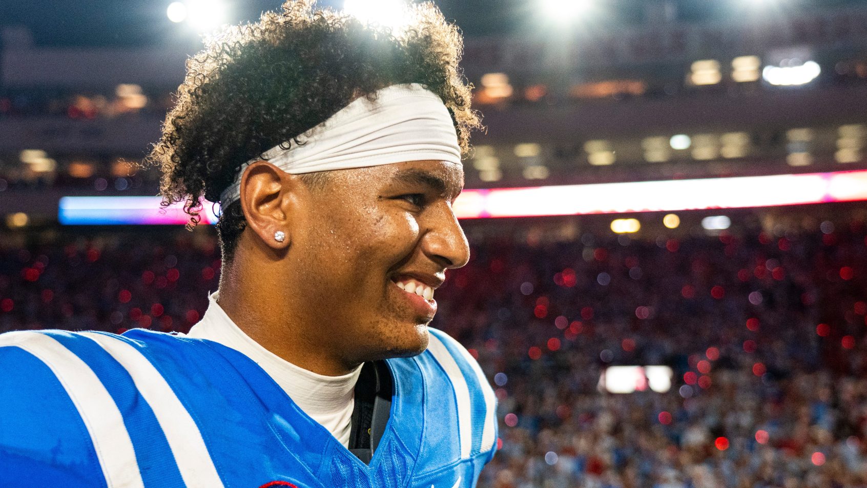 Ole Miss quarterback Trinidad Chambliss smiles after beating LSU in Week 3