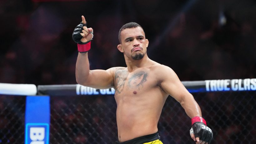 Daniel Santos celebrates after a win at UFC 320.