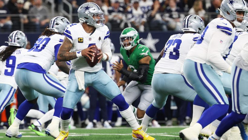 Dak Prescott playing for the Cowboys vs Eagles