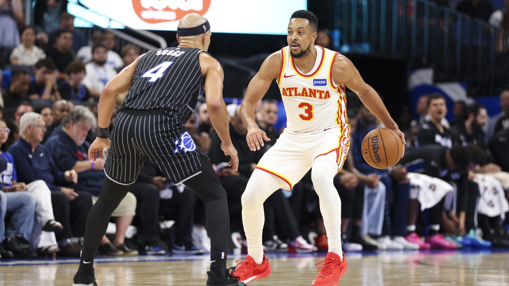 Jalen Suggs playing against the Atlanta Hawks in the 2025-26 NBA season.