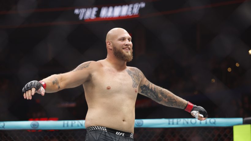 RJ Harris celebrates a UFC Fight Night victory.