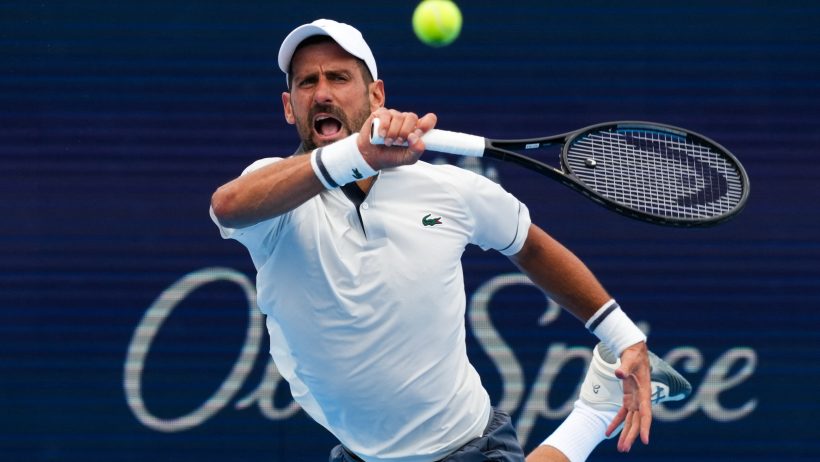 Novak Djokovic hitting a forehand