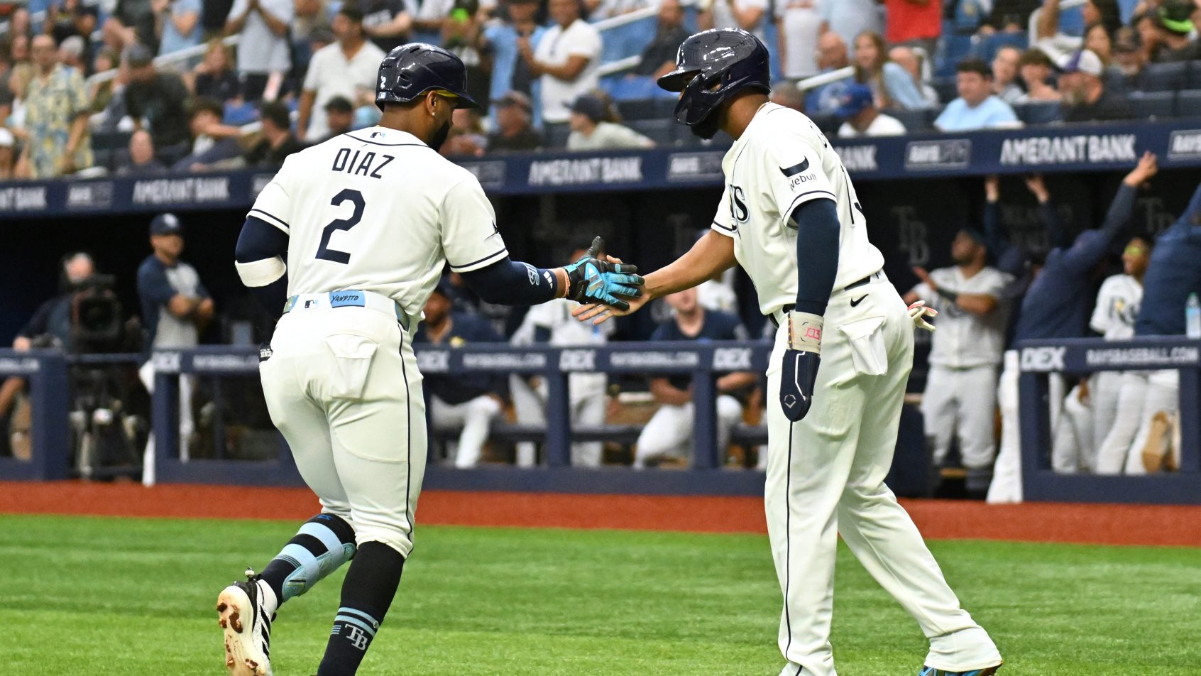 Yandy Diaz and Junior Caminero with the Tampa Bay Rays.