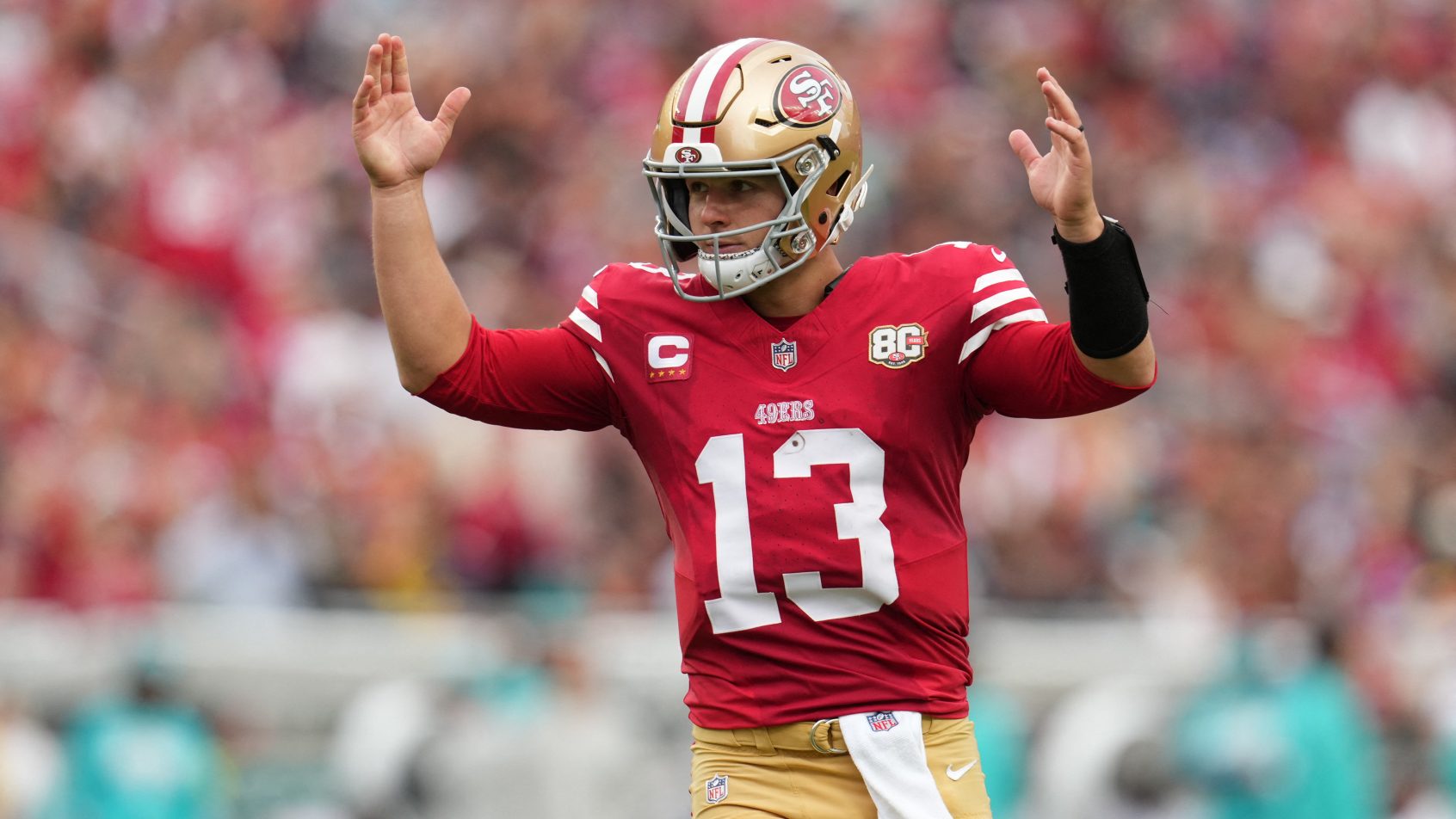 Brock Purdy playing for the San Francisco 49ers