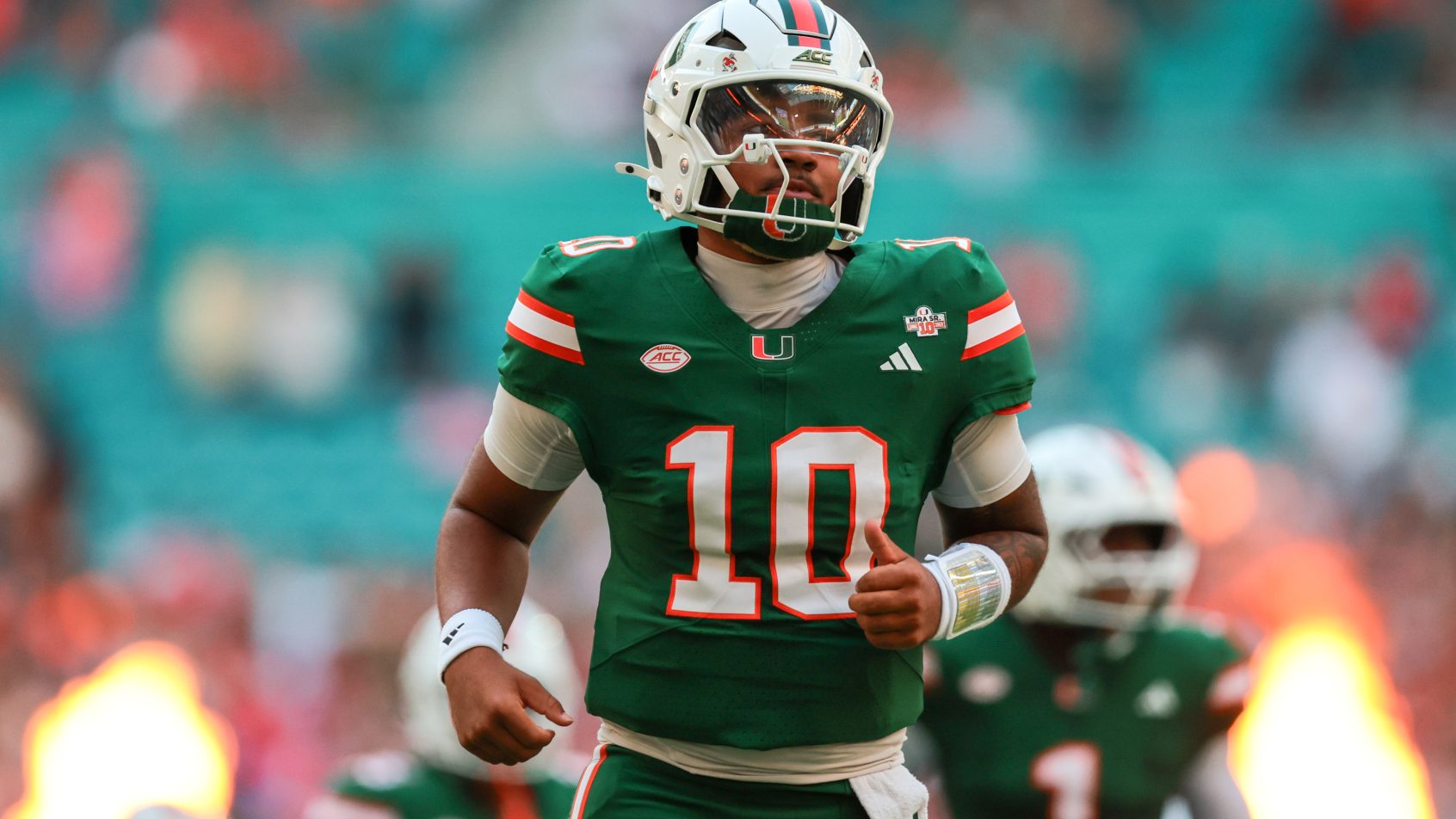 Darian Mensah takes the field for Miami against Central Michigan.
