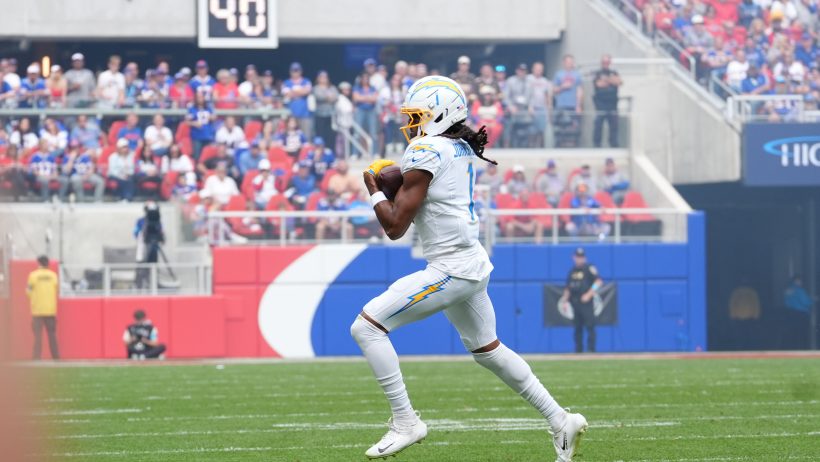 Quentin Johnston playing for the Chargers in the 2026 NFL season.