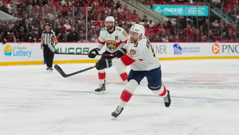 Sam Bennett shoots the puck.