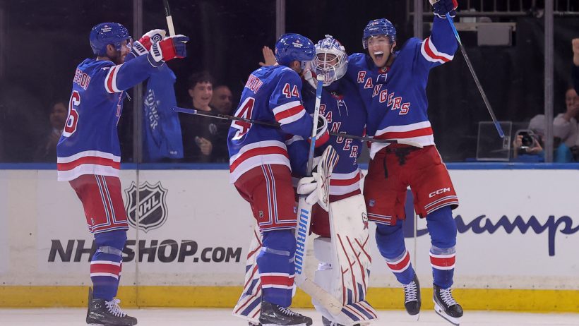New York Rangers celebrating a goal