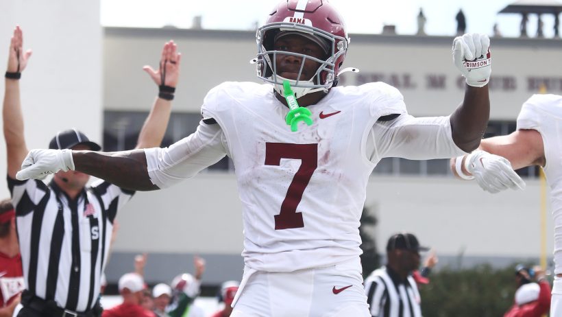 Alabama's Rico Scott celebrates against Mississippi State.