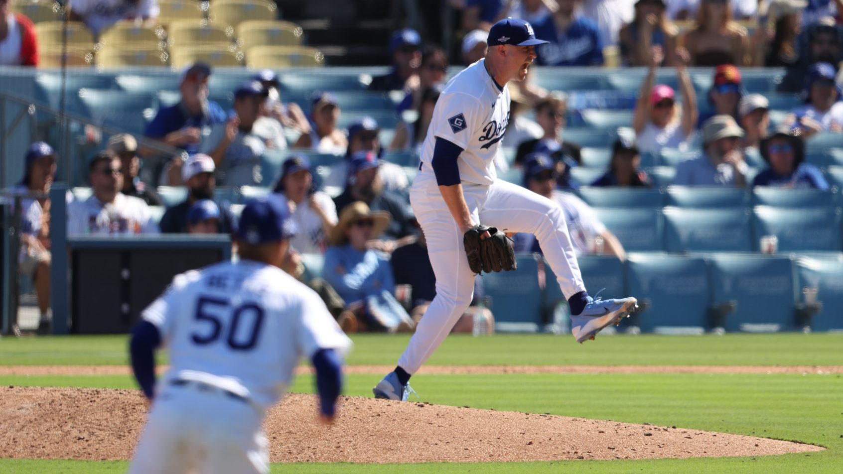 Tarik Skubal celebrates a strikeout against the Braves.